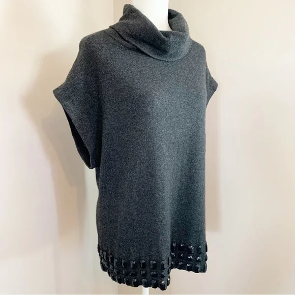 LINE The Label Gray 100% Cashmere Short Sleeve Jeweled Knit Sweater Size Small - Picture 5 of 9